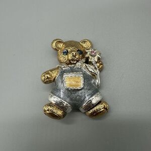 Vintage Edgar Berebi Brooch Bear Rhinestones Enamel Replaceable Outfit NotSigned
